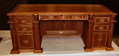 Hand Carved Ribbon Mahogany Wood Presidents Desk