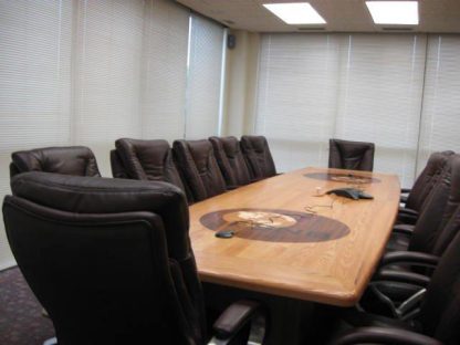 solid oak conference tables with logos