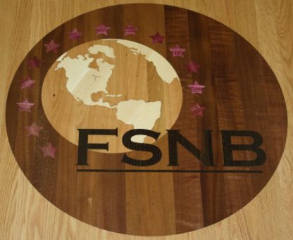 Custom solid wood inlaid conference table-world globe logo