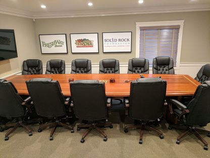 Sapele conference table Specialty Woods Inlaid Logo 3