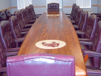 WSU inlaid mahogany conference table built by Specialty Woods