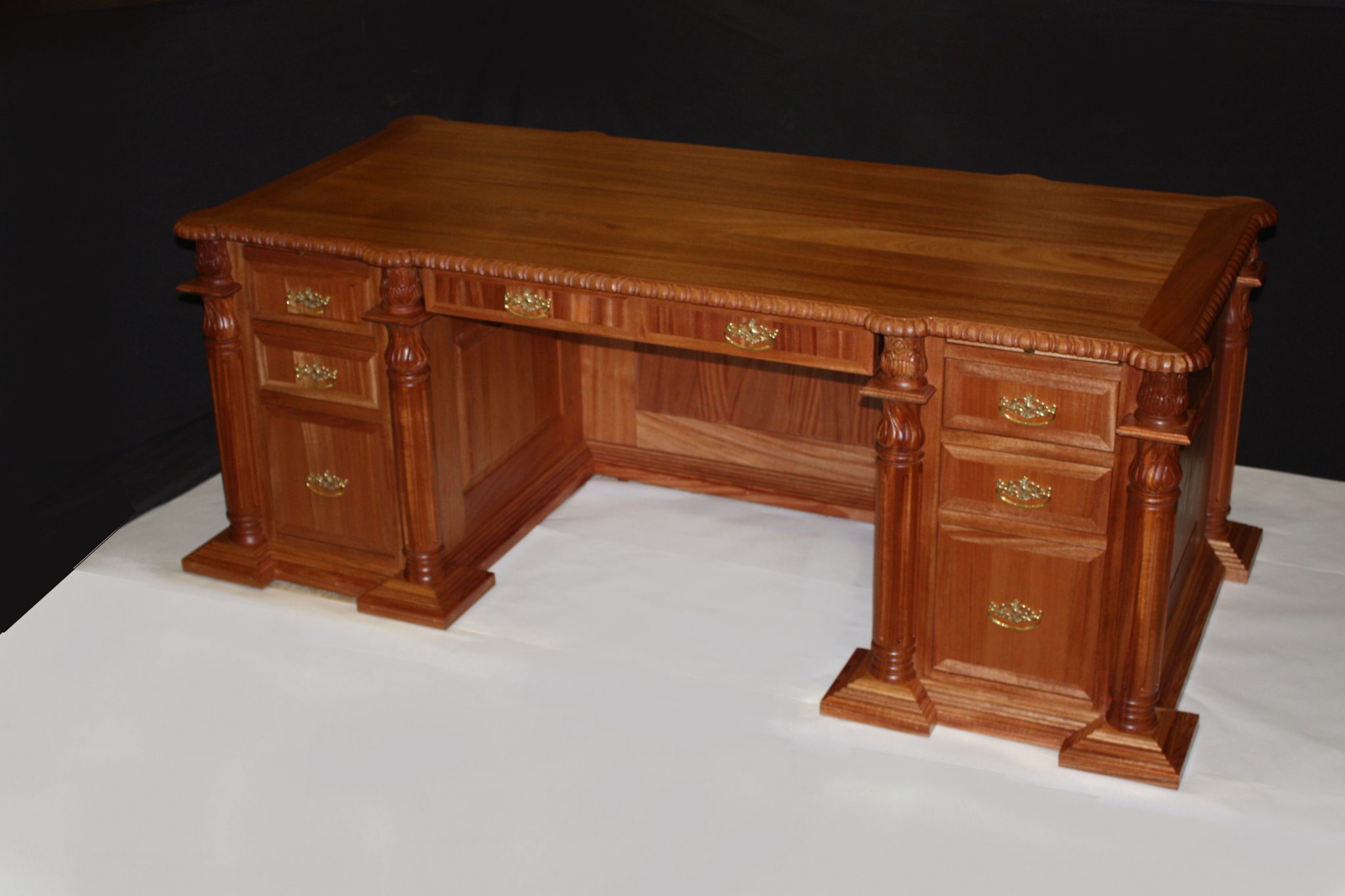 African Mahogany Hand Carved Executive Judges Desk - Specialty Woods