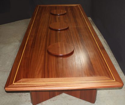 Solid Wood Dining Room Conference Table with lazy susan's built from Sapele Hardwood