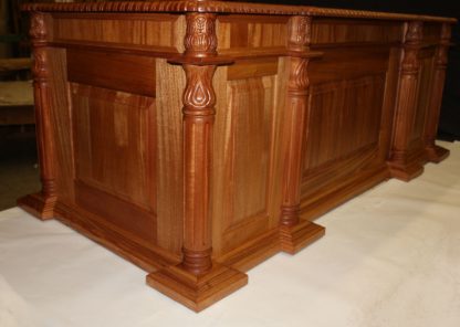 Custom hand carved solid mahogany Judges Desk crafted by Neal Burns