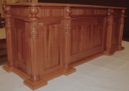 Custom built solid mahogany carved Desk for Hampton University VA. by Specialty Woods -SW