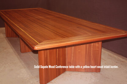 Solid Sapele Wood Conference Room Table inlaid with a Yellow Heart border.
